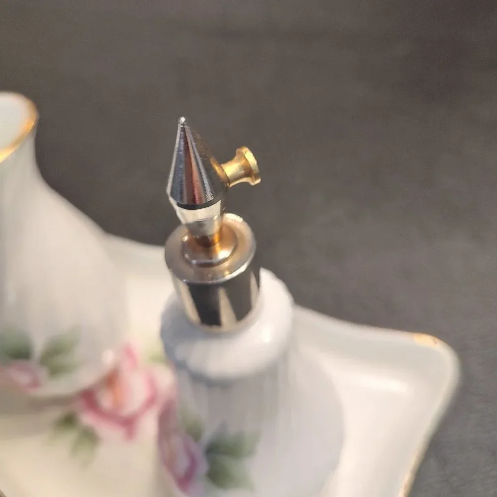 3 piece Porcelain Vanity Set (Tray, Vase, Perfume Automizer) - Picture 5 of 13